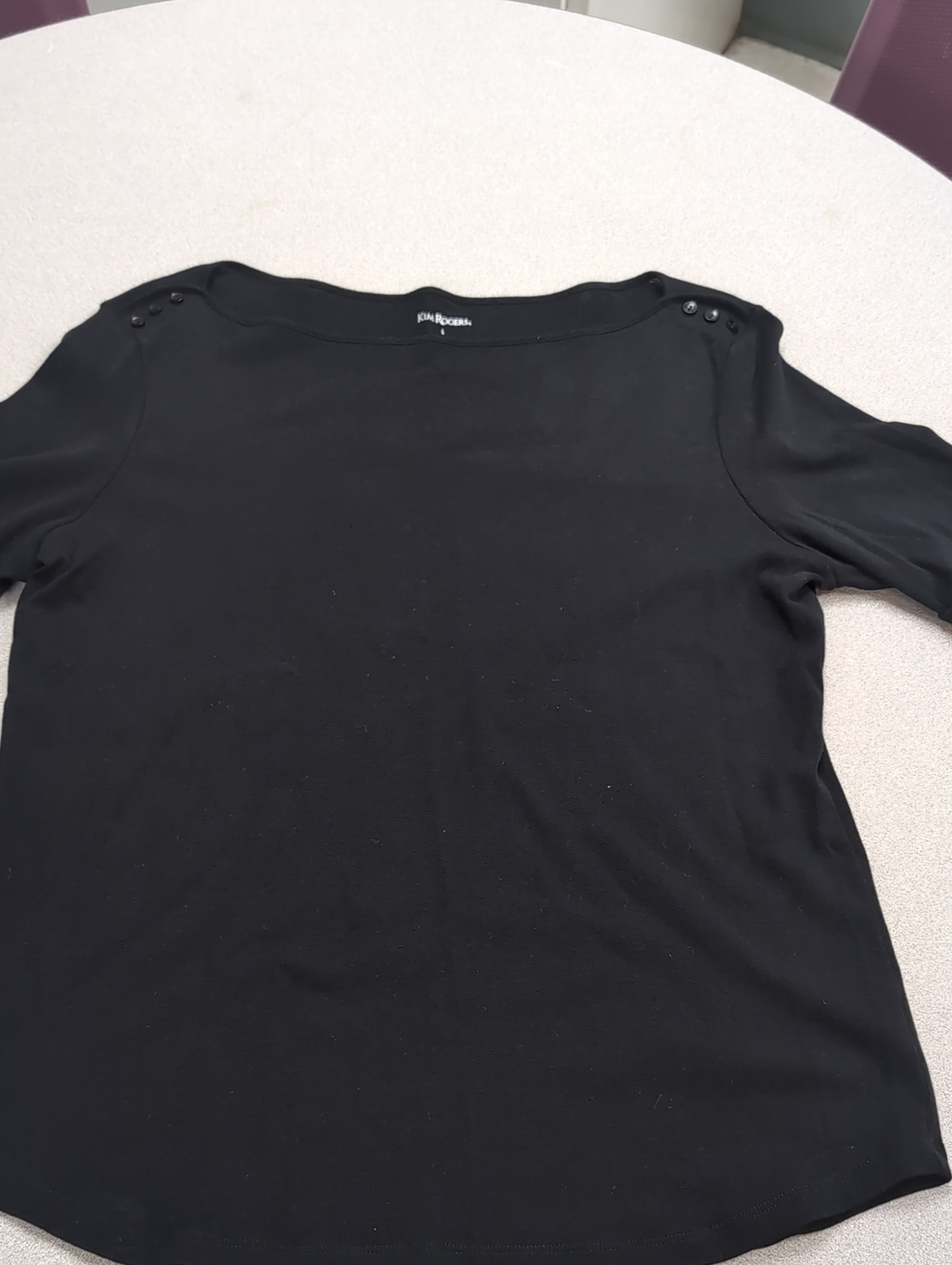 Kim Rogers Black Short-Sleeve Button-Shoulder Tee